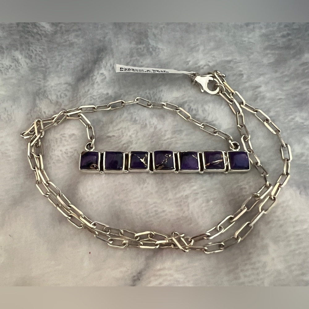 ❤️ Kingman Purple Mohave Turquoise Southwestern 925 Bar Pendant Necklace 13.5gm